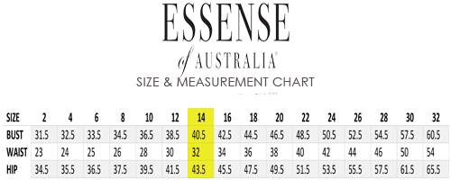 essense of australia wedding dress size chart