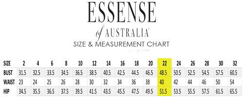 essense of australia wedding dress size chart