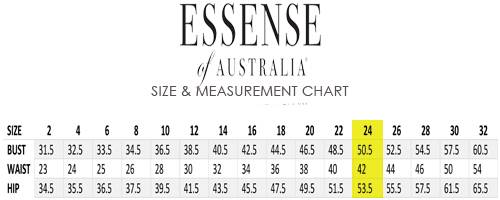 essense of australia wedding dress size chart