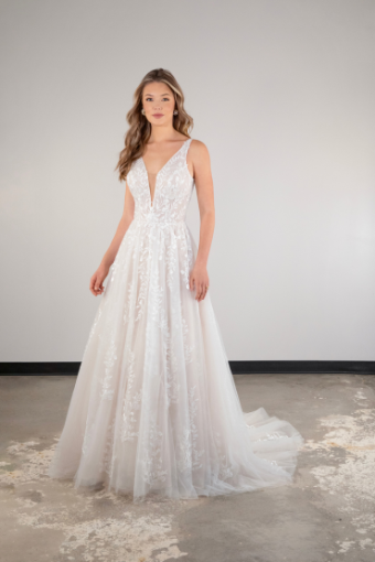 Essense of Australia Style #D4007 #0 default (IVIV-PL) IVR LACE TULLE & REGAL ORGANZA OV IVR GWN W PLN TULLE PLUNGE thumbnail