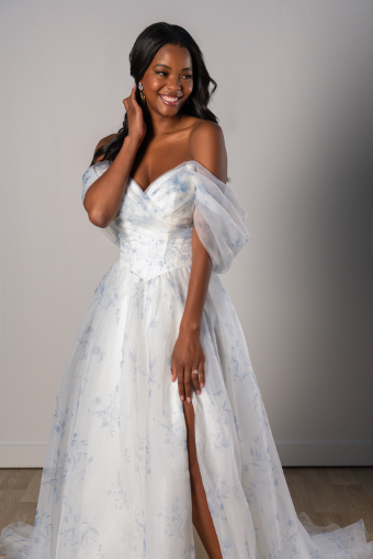 Stella York Style #SY8215+ #2 default (FB-IV) FRENCH BLUE FLORAL PRINTED ORGANZA OVER IVORY GOWN thumbnail