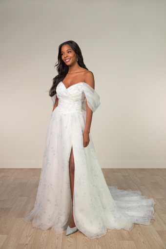 Stella York Style #SY8215+ #0 default (FB-IV) FRENCH BLUE FLORAL PRINTED ORGANZA OVER IVORY GOWN thumbnail