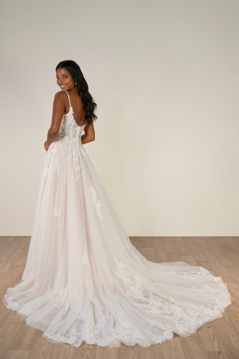 Stella York Style #SY8293 #1 (IVBC-PL) IVORY LACE & TULLE OVER BISCOTTI GWN W PORCELAIN TULLE PLUNGE thumbnail